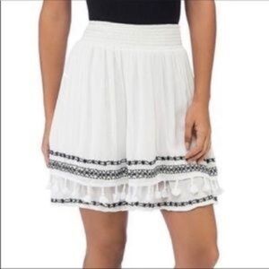 Bobeau White Skater Skirt with Smocked Ruffles